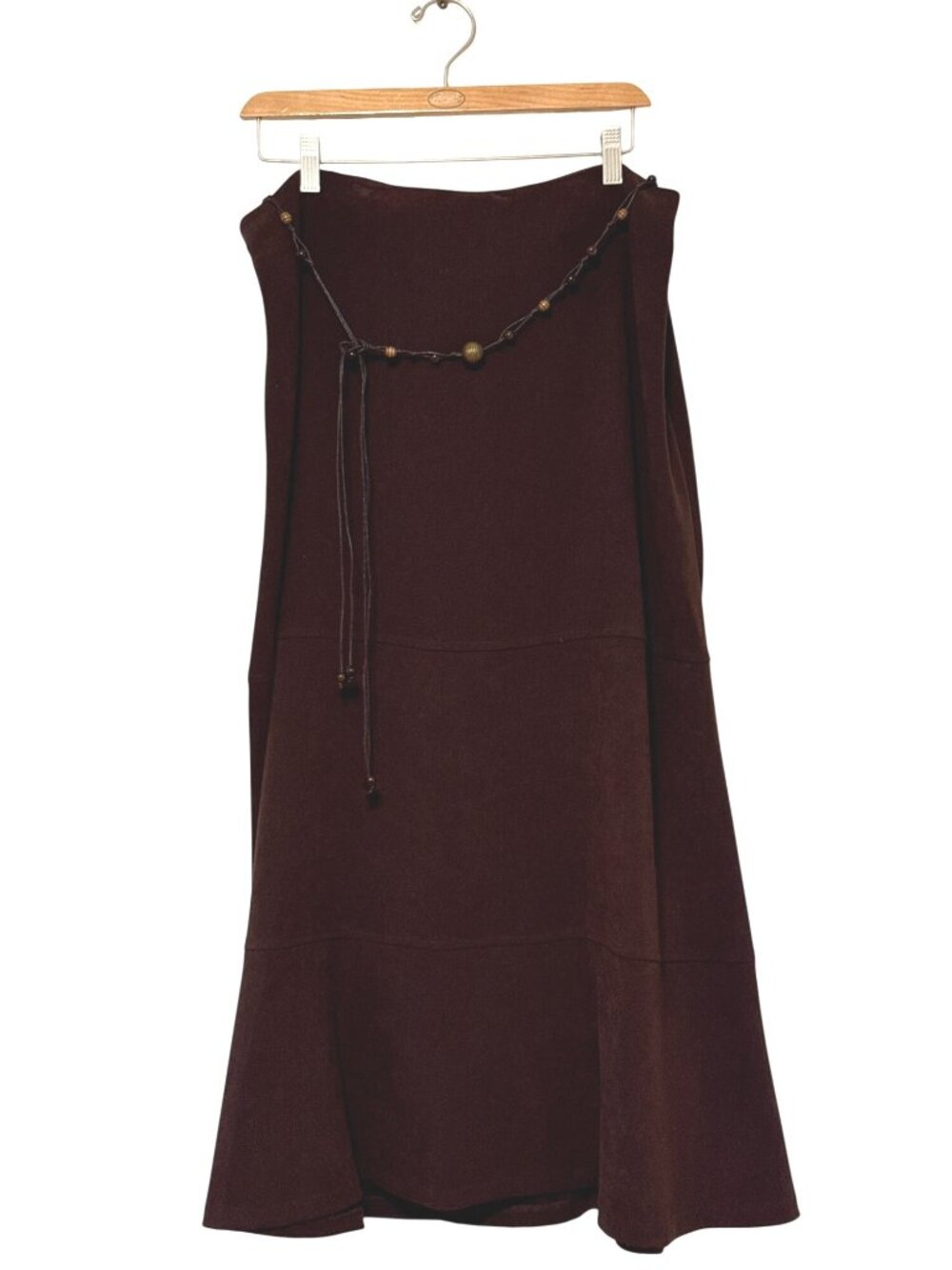 Dressbarn Brown Long A Line Skirt Size 14 Beaded Belt Career NWT
